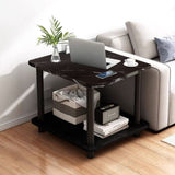 SOGA 70cm Black Ceramic Side Table Stone Pattern Modern Design with Black Metal Legs SIDETAB39