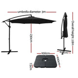 Instahut 3m Umbrella w/Base Outdoor Cantilever Beach Garden Patio Parasol Black UMB-BAN-50N-COM-BK