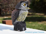 Horned Owl Decoy and 360&deg Rotating Head Owl Statue to Scare Birds Away for Patio Yard Garden V1294-YM0717-10182594
