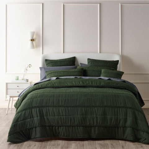 Bianca Vienna Green Textured Bedspread Set Double V442-BCA-BEDSPREAD-VIENNA-GREEN-DS