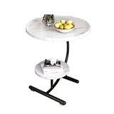 2 Tier End Table Sofa Side End Table Round Nightstand with Sturdy Metal Frame V488-TBD-WH