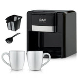 Dual-Cup Drip Coffee Maker with Ceramic Mugs, Compact 420ml Capacity, 650W Fast Brewing for V1341-ZY-Y9X5YY3N-BLACK