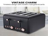 Pronti 4 Slice Toaster Rose Trim Collection - Black TSR-4SL-GST-BK