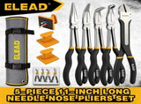 ELEAD 5Pcs 11" Long Reach Needle Nose Pliers Set w/ Magnetic Racks&Roll-Up Pouch V465-70170