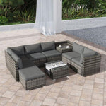 Large Modular Outdoor Ottoman Lounge Set in Grey V264-OTF-509S-541S-LGR