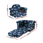 Keezi Kids Sofa 2 Seater Children Flip Open Couch Lounger Armchair Dinosaur Navy KID-SOFA-SINGLE-NY