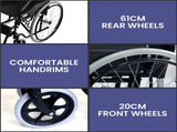 Orthonica 24in Self Propelled Foldable Steel Wheelchair - Black WCR-MAS-003-BK