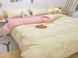 Solid Color Sheet Quilt Cover Pillow Cover Warm Breathable Washed Cotton Bed Sheet Set Creamy Pink V1294-YM0716-3117220177124