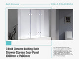 3 Fold Chrome Folding Bath Shower Screen Door Panel 1300mm x 1400mm V63-831501