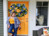 Blue and Yellow Wreaths Flower Garland Front Door V1294-YM0523-220328ZH04