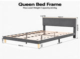 Artiss Queen Bed Frame Upholstered Adjustable Headboard Mood Lighting Heavy Duty Grey Velvet BFRAME-H-ROYCE-Q-GY-AB