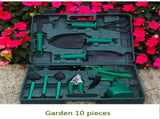 10-Piece Green Professional Garden Tool Set with Carrying Case - Ergonomic Gardening Kit for V888-ELOSUNG49256