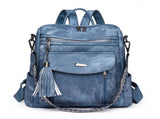Blue Chic Women's PU Leather Convertible Backpack - Anti-Theft Design, Multi-Pocket Shoulder Bag V888-ELOSUNG32730