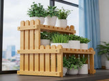 2 Tiers Wooden Flower Stand Shelf, 14.57x8.27x11.81 Inch, Table Top Plant Stand Desk Flower Pot Rack V1369-AZ3-W-10132