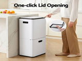 Cefito 63L Rubbish Bin 3 Compartment Carbon Steel Split Door Trash Can White RB-63L-3C-WH