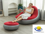 Red Inflatable Flocked Lounge Chair & Ottoman Set with Foot Pump - Portable Ergonomic S-shaped Air V888-ELOSUNG49507