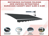 Motorised Outdoor Folding Arm Awning Retractable Sunshade Canopy Grey 5.0m x 2.5m V63-842891