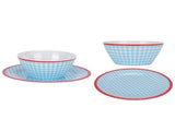 4Pcs/Set Salad Bowl Dish Light Blue Grid Pattern Imitation Porcelain Snack Plate Tableware V1294-YM0718-3118200282711