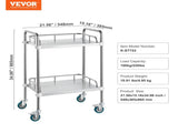 Lab Rolling Cart, 2-Shelf Stainless Steel Rolling Cart, Lab Serving Cart with Swivel Casters, Dental V952-SYSST42014302X42AV0