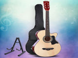 Alpha 38 Inch Acoustic Guitar Wooden Body Steel String Full Size w/ Stand Wood GUITAR-D-38-NAT-CAPO