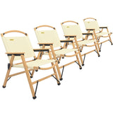 4x Bamboo Canvas Foldable Outdoor Camping Chair Wooden Picnic Park - Khaki/Beige V563-MD019M-NW_4X