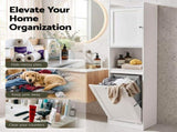Artiss Tall Bathroom Storage Cabinet with Tilt Out Laundry Hamper White 170cm FUR-S-BATH-TB170-BAG-WH