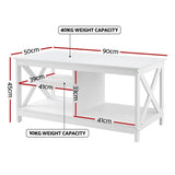 Artiss Coffee Table Storage Shelf White FUR-S-COF10-WH