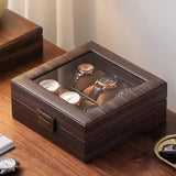 Wood Grain Faux Leather Watch Storage Box - 6-Compartment Dustproof Display Case, Soft Lined V1232-FMWSBH001