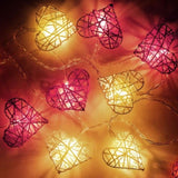 50 Red and White 3D Hollowed Rattan Heart-Shaped 5M LONG String Fairy Lights, Battery Indoor & V382-REDWHHRTRATTBATT50