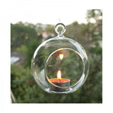 10 x Hanging Clear Glass Ball Tealight Candle Holder - 8cm Diameter / High - Wedding Globe V382-CLRBALL8CMX10