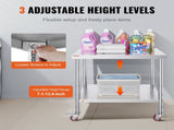 30x36x34 Inch Stainless Steel Work Table 3-Stage Adjustable Shelf with 4 Wheels Heavy Duty V952-CFGZT30X36X34YC01V0