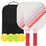 2PCS White Striped Fiberglass Pickleball Paddles & 4PCS Balls Set with Black Carry Bag - Shock V888-ELOSUNG49744