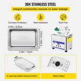 VEVOR 0.8L Professional Ultrasonic Cleaner 304 Stainless Steel Digital Lab Ultrasonic Cleaner with V952-QXJ0.8LCSB0000001V3