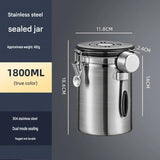 Silver 304 Stainless Steel Airtight Coffee Canister 1800ml Vacuum Seal Storage Jar with Date Tracker V888-ELOSUNG54373