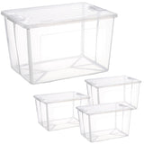 4x 57 Litre Modular Clear Foldable Storage Box with Lid Plastic Tub Collapsible V563-75200-4X