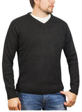 100% Shetland Ragg Wool V Neck Knit Jumper Pullover Mens Sweater Knitted - Plain Black - 5XL V563-SW-VN-FBK99B-5XL