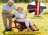 2-in-1 Foldable Aluminium Rollator Walker with Seat, Adjustable Handles, 8" All-Terrain Wheels, V1181-HP002-RD