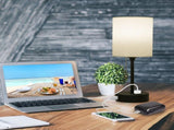 Fabric Bedside Table Lamp Bedroom Nightstand Lamp with LED Bulb 3 Color Temperatures Desk Light USB V1294-YM0901-L6887