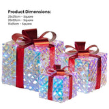 Christabelle Set of 3 Christmas Gift Boxes Display With Lights in Clear Shimmer and Red 112_MHA519