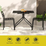 Gardeon 3PC Outdoor Bistro Set Patio Furniture Steel Table and Chairs Black ODF-STSQ-3PCS-AB