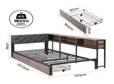 Artiss Bed Frame Single Size with 2 Drawers and Charging Station Metal Corner Bed Base MBED-C-LSHA-S-ABC