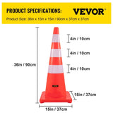 VEVOR Safety Cones, 6" x 36" Cones, PVC Orange Construction Cones, Reflective Collars V952-AQZYCQHBJ3636KKUBV0