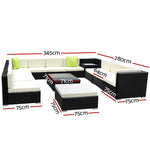 Gardeon 13-Piece Outdoor Sofa Set Wicker Couch Lounge Setting Cover FF-SOFA-BK-13PC-ABDEE