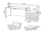 Artiss Computer Desk Home Office Study Table Desks w/Drawers Open Shelf White 160CM FUR-U-CD-MET160-WH-AB