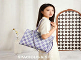 "Taro Mud Chessboard" light purple tote bag two-in-one handbag and cross-body bag, can hold a V1102-HEBB-005