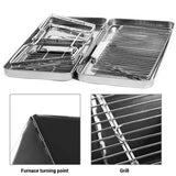Foldable Stainless Steel Charcoal BBQ Grill with Carry Handle for Camping, Picnics, Beach Trips and V1189-LC-HW-00363