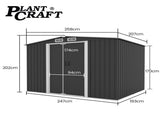 PLANTCRAFT Galvanised Steel Garden Shed 2.58 x 2.07 x 2.02m, with 2 Sliding Doors, 4 Air Vents, V219-GSDSTLPC53GA