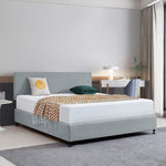 Linen Fabric King Bed Deluxe Headboard Bedhead - Stone Grey V63-839661