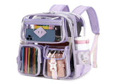 Heavy Duty Clear Transparent Backpack with Purple - Large Capacity PVC Bookbag for School, Stadium, V888-ELOSUNG18417