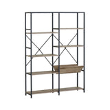 CARLA HOME 7 Shelf Bookcase - Wood Metal Display Shelf - Brown - Rustic - Steel - Living Room Office V178-36450